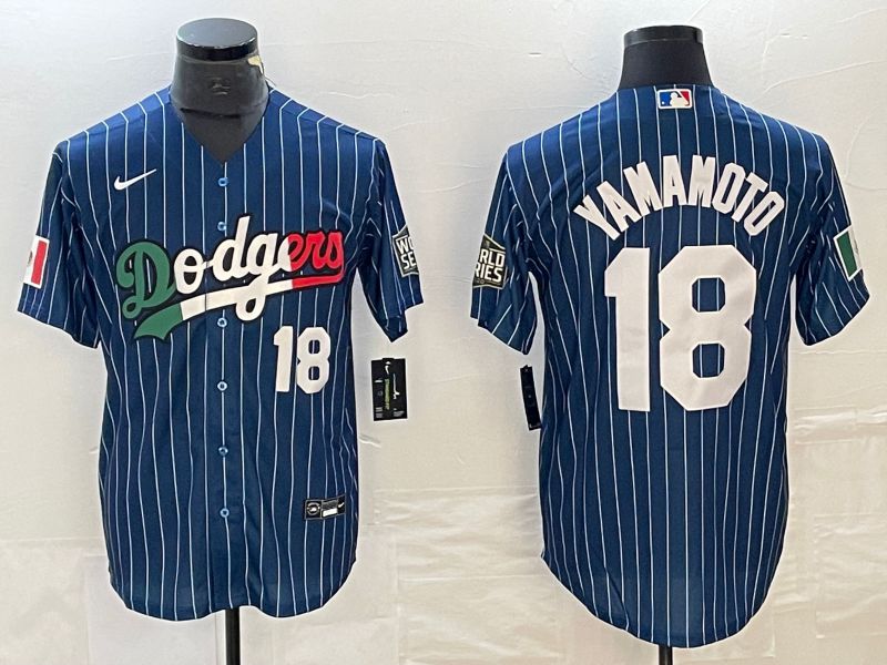Men Los Angeles Dodgers #18 Yamamoto Blue stripe Nike Game MLB Jersey style 6->los angeles dodgers->MLB Jersey